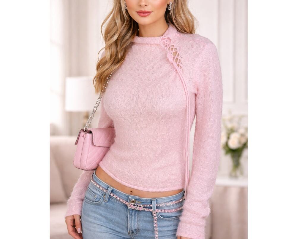 Y2K Fuzzy Soft Girl Sweater Womens Medium Pink Kenzie Mohair Coquette